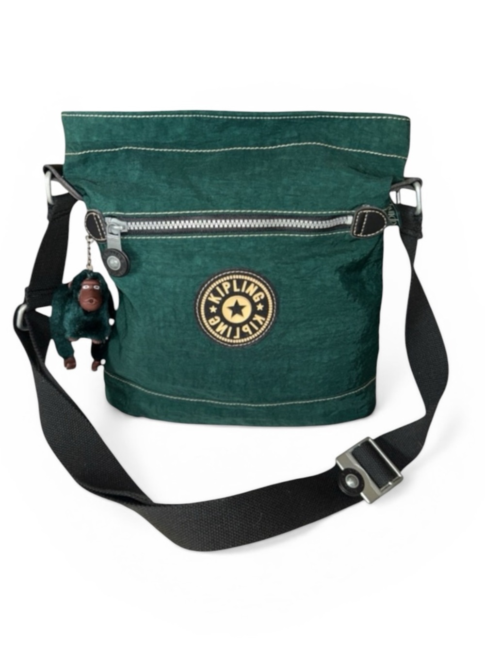 Kipling Large Crossbody Bag in Green with Sven Monkey Keychain